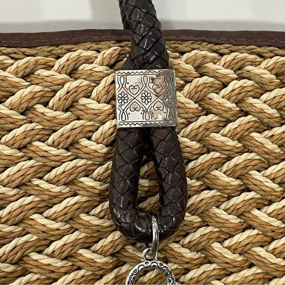 Brighton Rita Woven Macrame Jute Straw Leather Tote‎ Bag Animal Print Lining - Picture 9 of 14